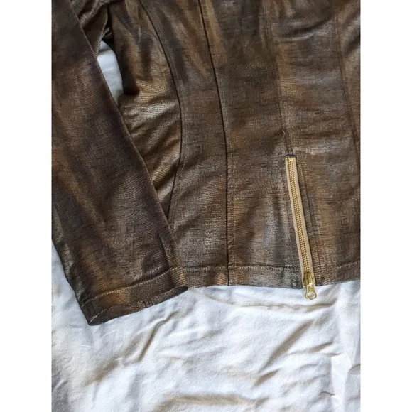 Clara Sun Woo Liquid Leather Jacket Full Zip Sz Large Brown Black - Picture 12 of 13